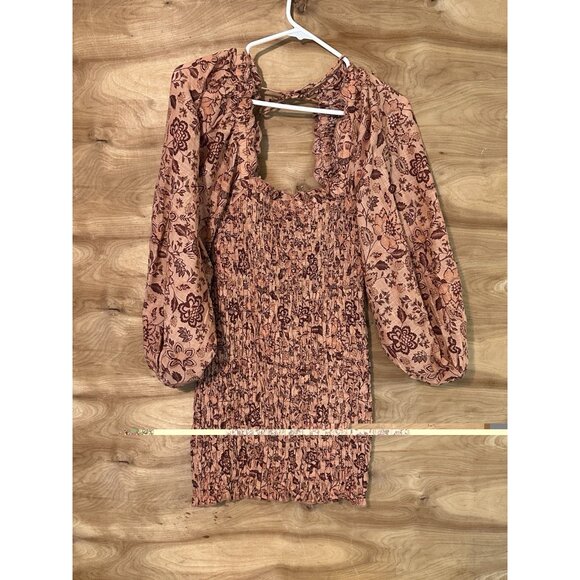 NWT Free People Smock It To Me Mini Dress Women's Small Apricot Combo bodycon - Picture 7 of 12